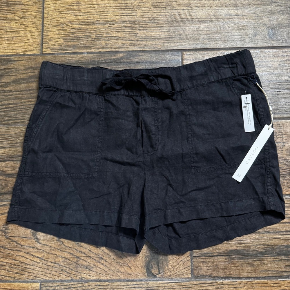 Caslon Womens Black 100% Linen Drawstring Shorts Size Medium XX7503